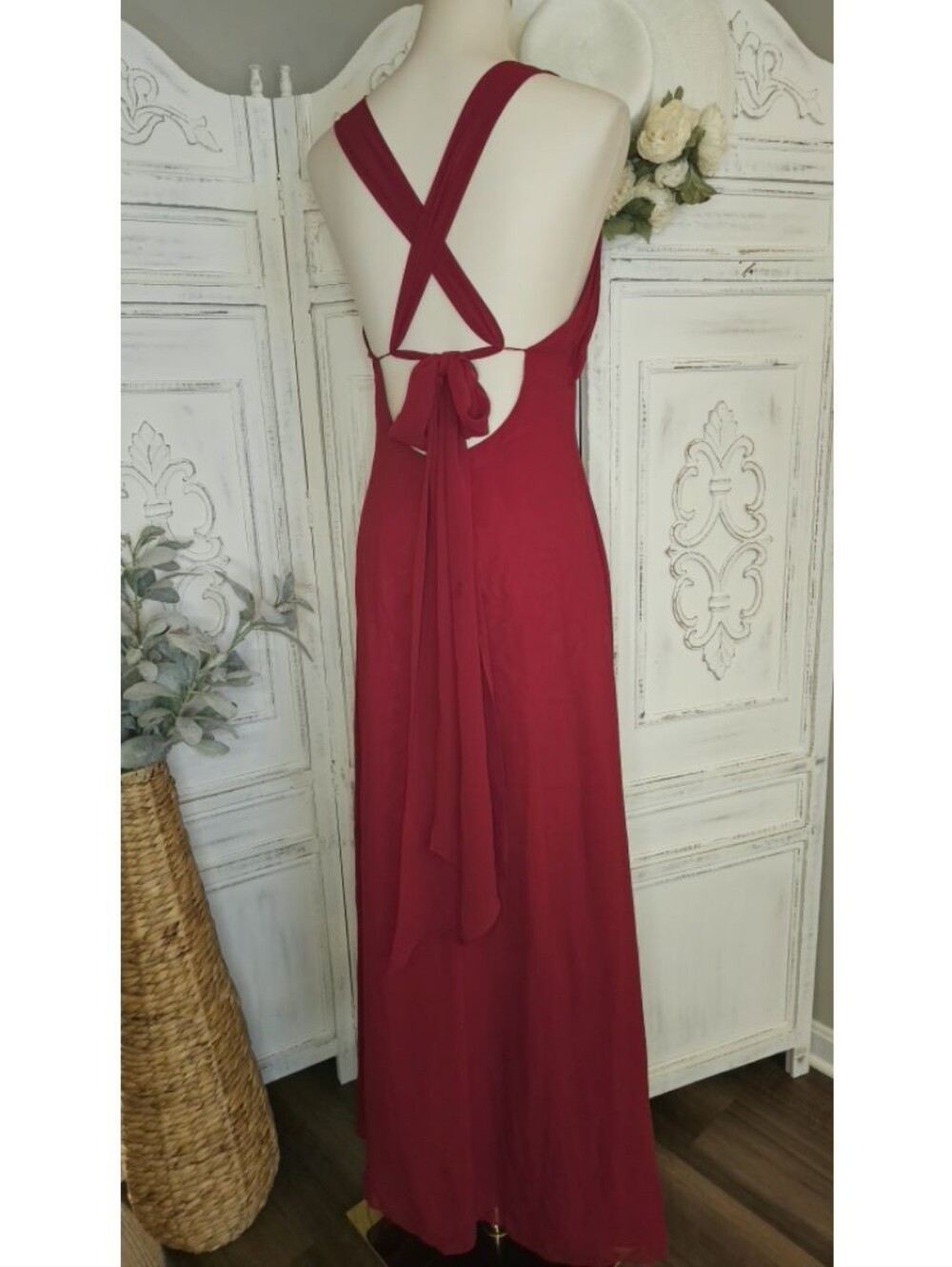 Vintage Bill Levkoff Cranberry Open Back Long Formal Airy Dress